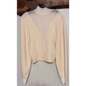 NWT Dion Lee 100% Merino Wool Ivory Cream Sheer V Neck Crop Sweater Size 6